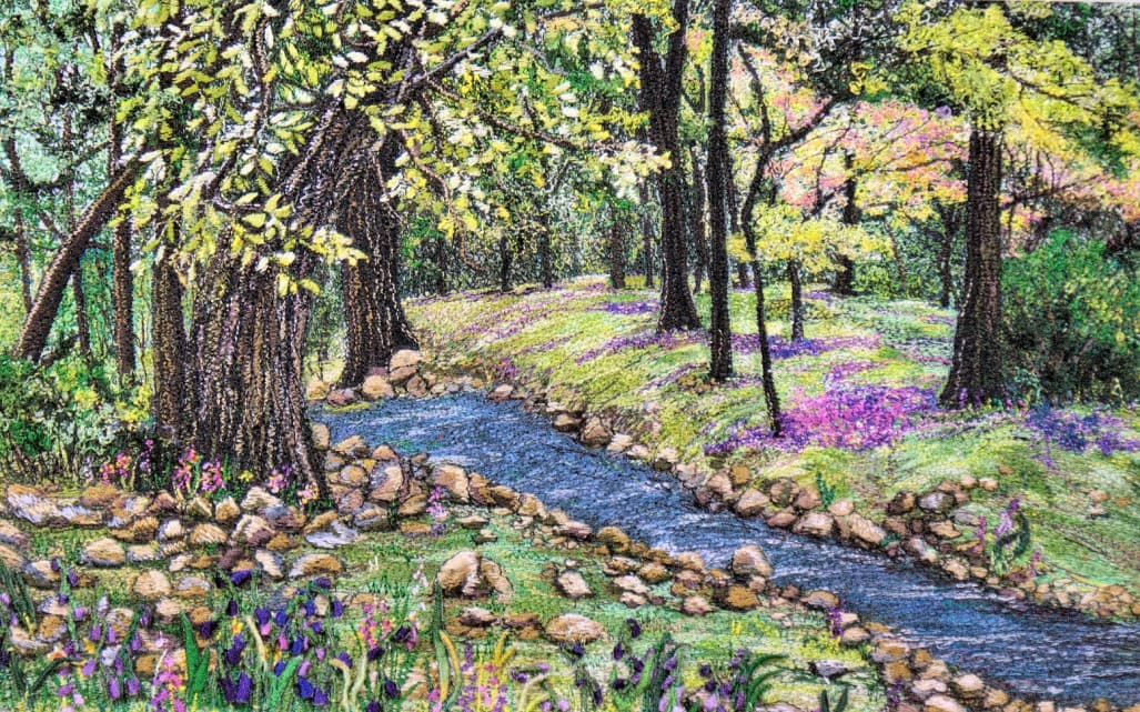 Riverside, an earlier thread painting by Mitra McQuilton