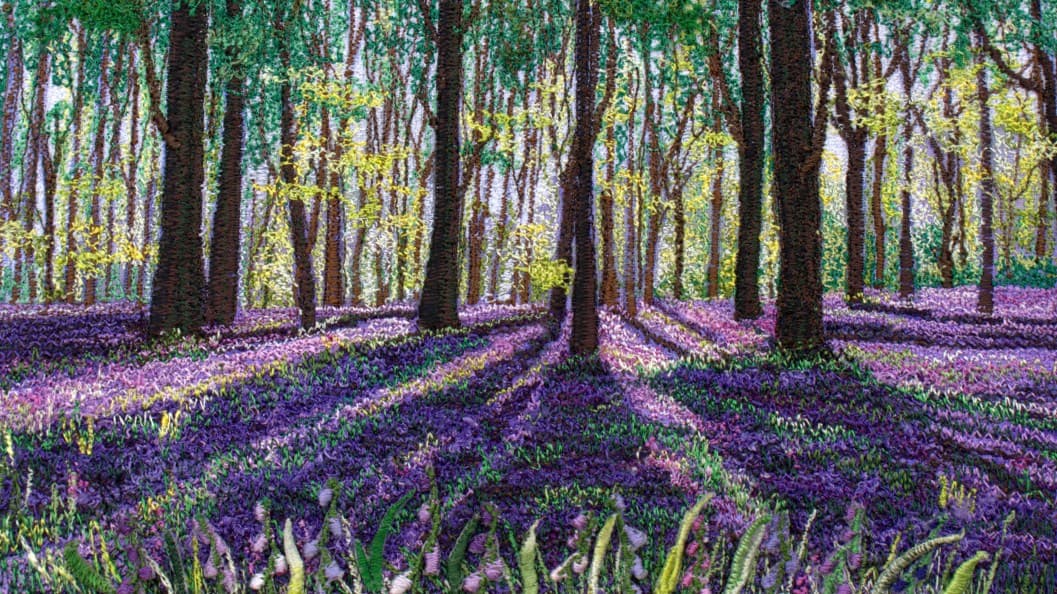 Bluebell Sunrise, an earlier thread painting by Mitra McQuilton