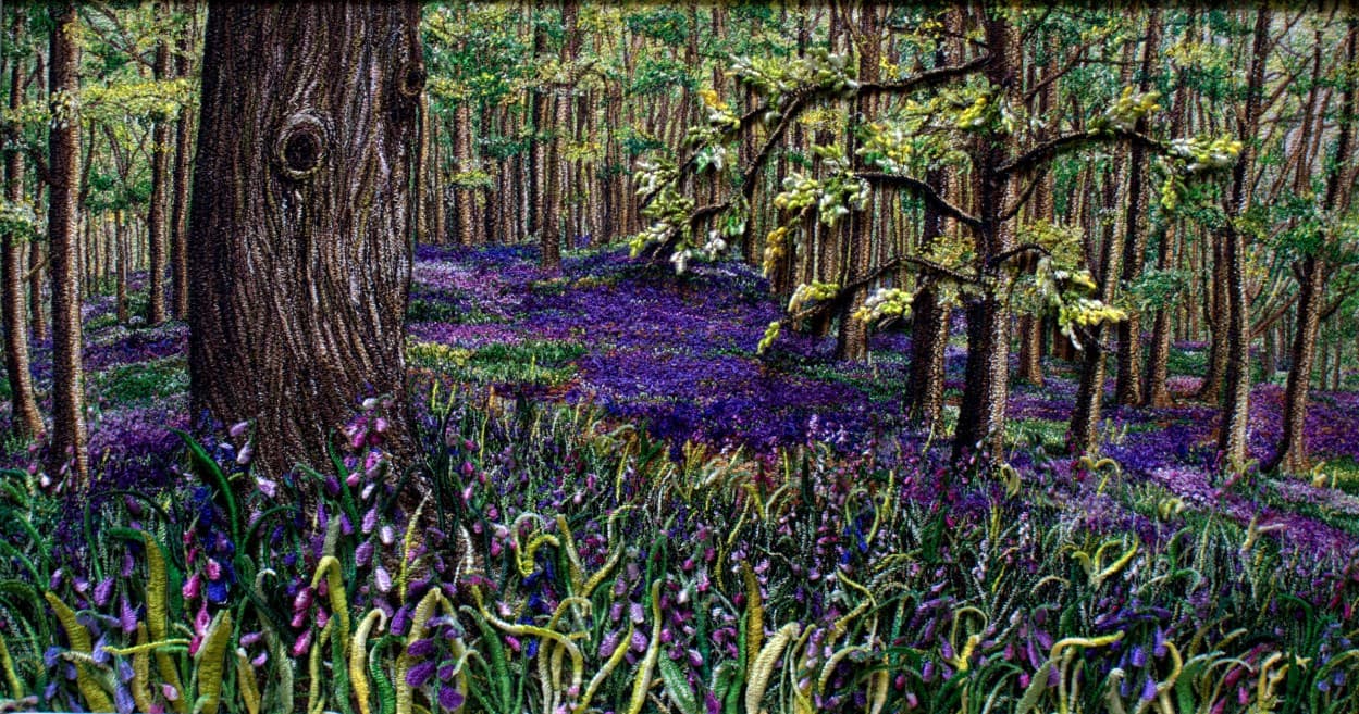 Bluebell Heaven, an earlier thread painting by Mitra McQuilton