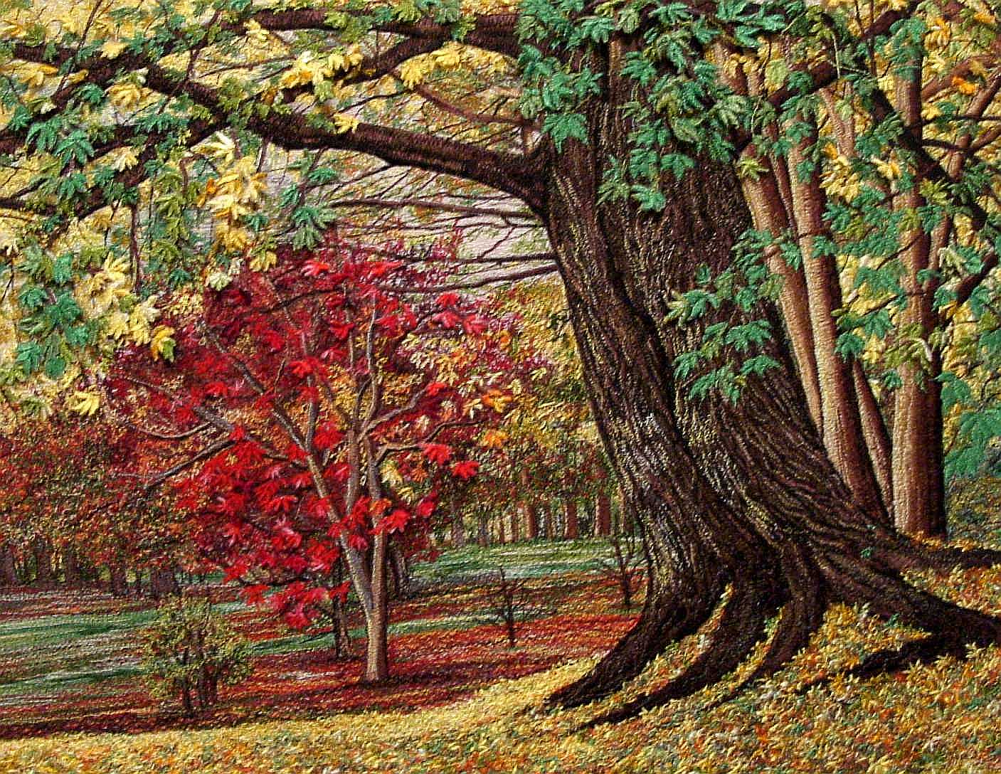 Arboretum Autumn, an earlier thread painting by Mitra McQuilton