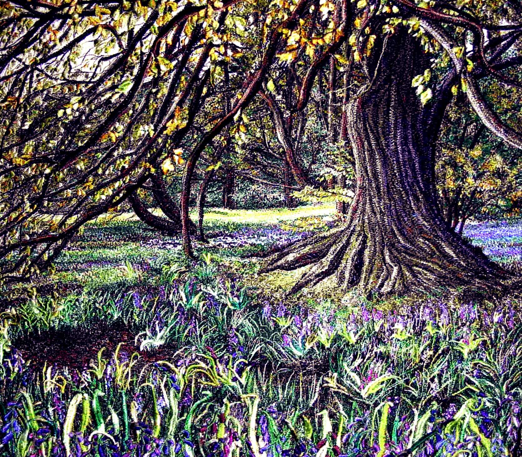 Bluebell Tree, an earlier thread painting by Mitra McQuilton