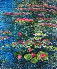 Water Lilies, an earlier thread painting by Mitra McQuilton