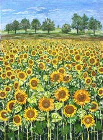 Sunflower Field, an earlier thread painting by Mitra McQuilton