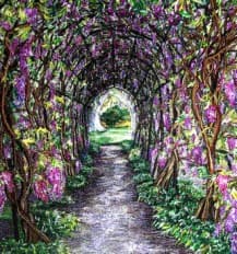 Wisteria Archway, an earlier thread painting by Mitra McQuilton