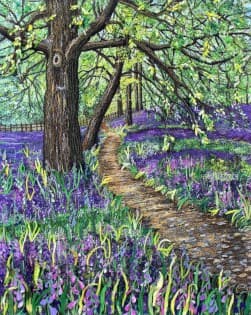 Bluebell Walk, an earlier thread painting by Mitra McQuilton