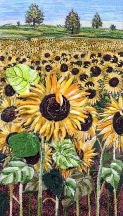 Sunflower Copse, an earlier thread painting by Mitra McQuilton