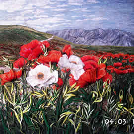 Mountain Vista, an earlier thread painting by Mitra McQuilton