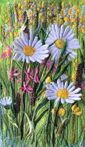 White Daisies, an earlier thread painting by Mitra McQuilton
