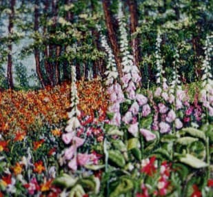 Foxglove Meadow, an earlier thread painting by Mitra McQuilton