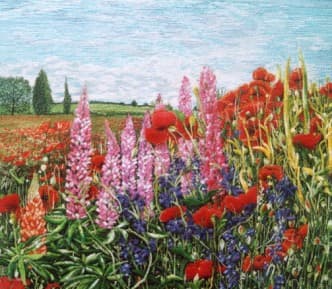 Summer Garden, an earlier thread painting by Mitra McQuilton