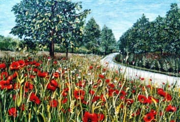 Poppy Drive, an earlier thread painting by Mitra McQuilton
