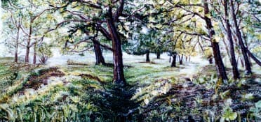 Woodland Green, an earlier thread painting by Mitra McQuilton