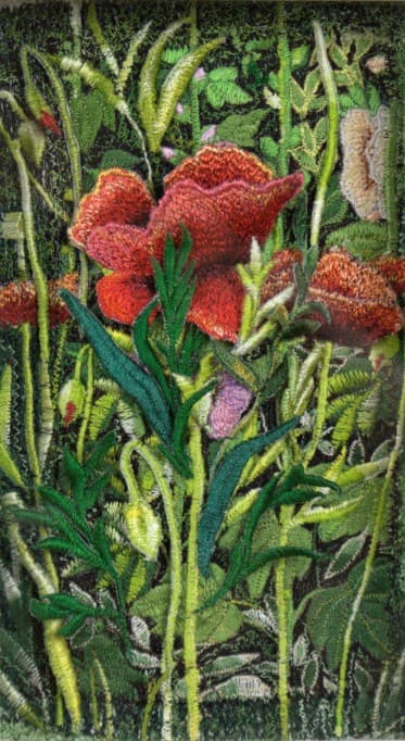 Red Poppies, an earlier thread painting by Mitra McQuilton