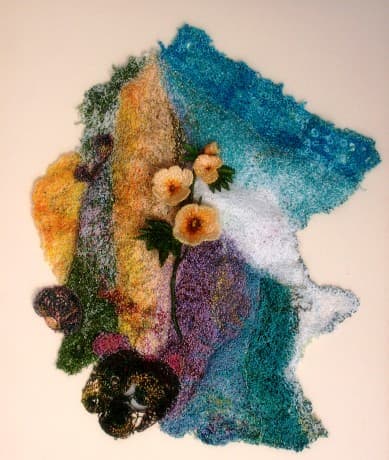 Hollyhock Abstract (a), an earlier thread painting by Mitra McQuilton