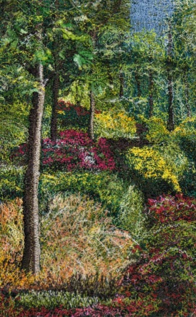 Rhododendron Wood, an earlier thread painting by Mitra McQuilton