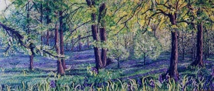 Bluebell Woodland Vista, an earlier thread painting by Mitra McQuilton