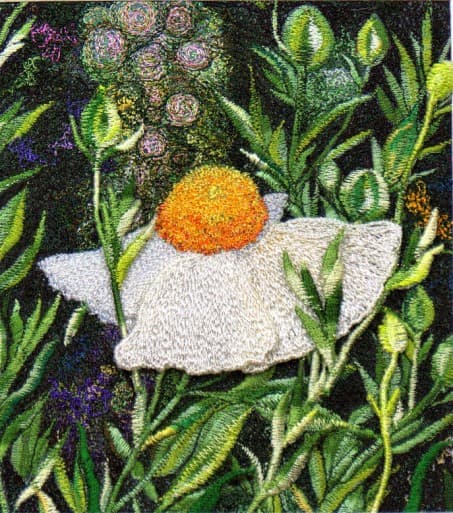 White Poppy, an earlier thread painting by Mitra McQuilton