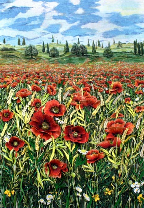 Poppy Field (b), an earlier thread painting by Mitra McQuilton