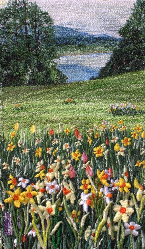 Daffodil Valley, an earlier thread painting by Mitra McQuilton