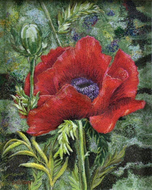 Poppy Bloom, an earlier thread painting by Mitra McQuilton