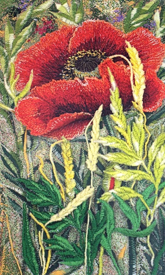 Single Poppy, an earlier thread painting by Mitra McQuilton