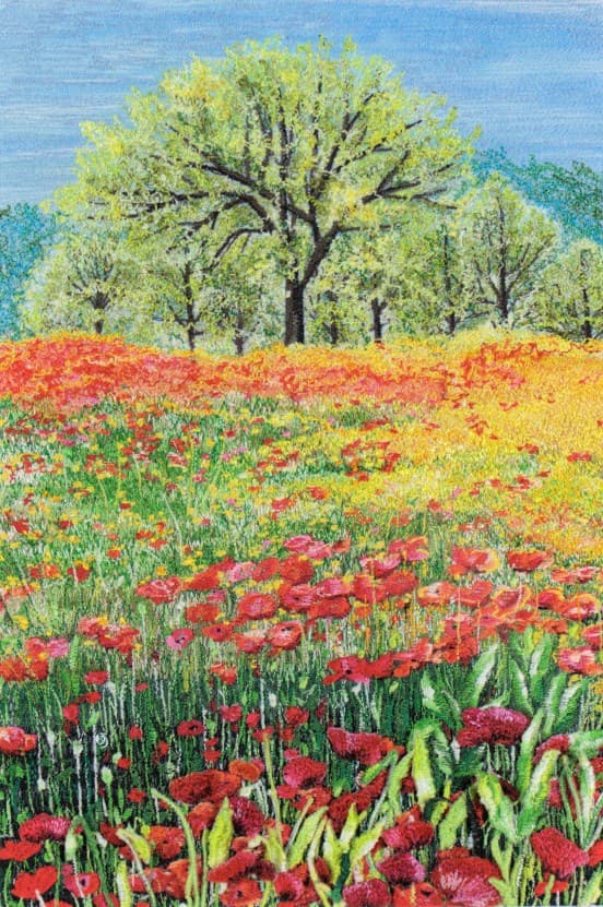 Poppy Coppice, an earlier thread painting by Mitra McQuilton