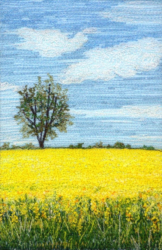 Rapeseed Meadow, an earlier thread painting by Mitra McQuilton