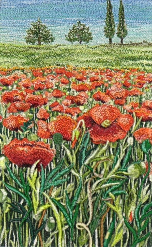 Poppy Pasture, an earlier thread painting by Mitra McQuilton