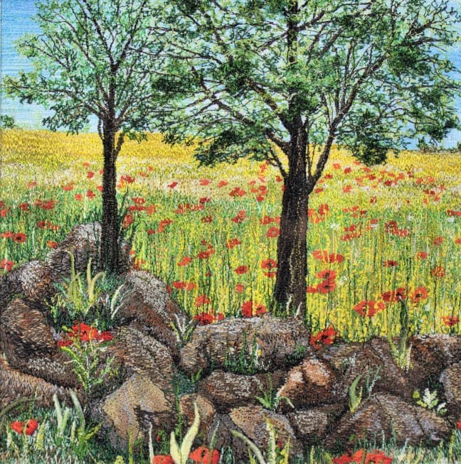 Meadow Landscape, an earlier thread painting by Mitra McQuilton