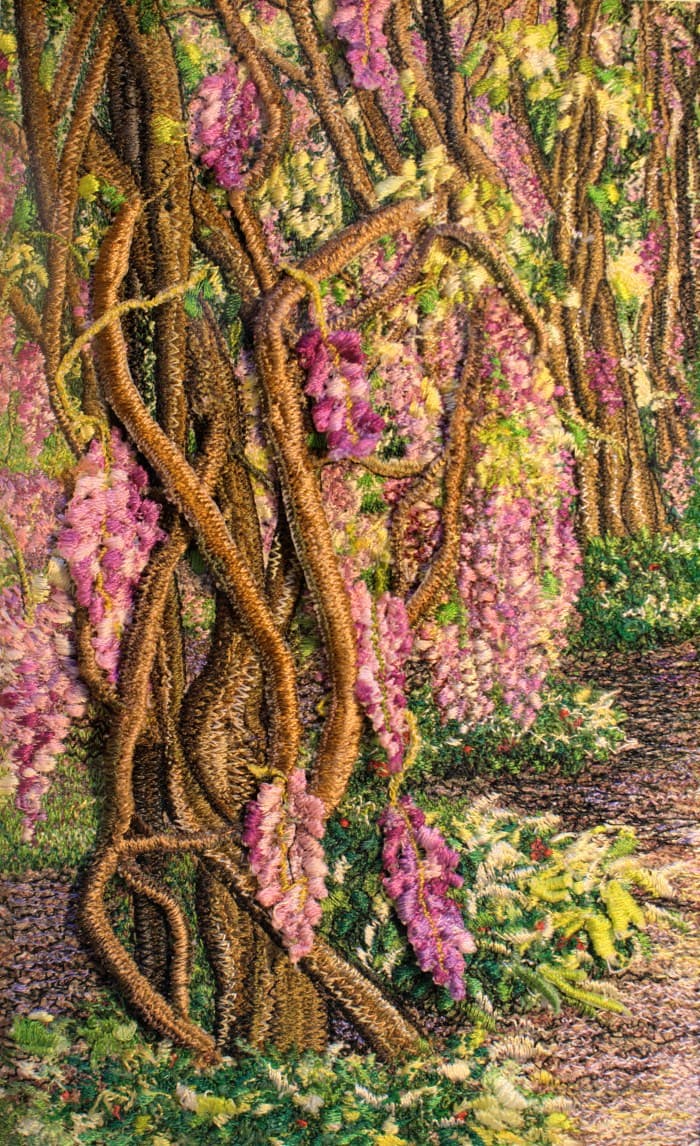 Wisteria (a), an earlier thread painting by Mitra McQuilton