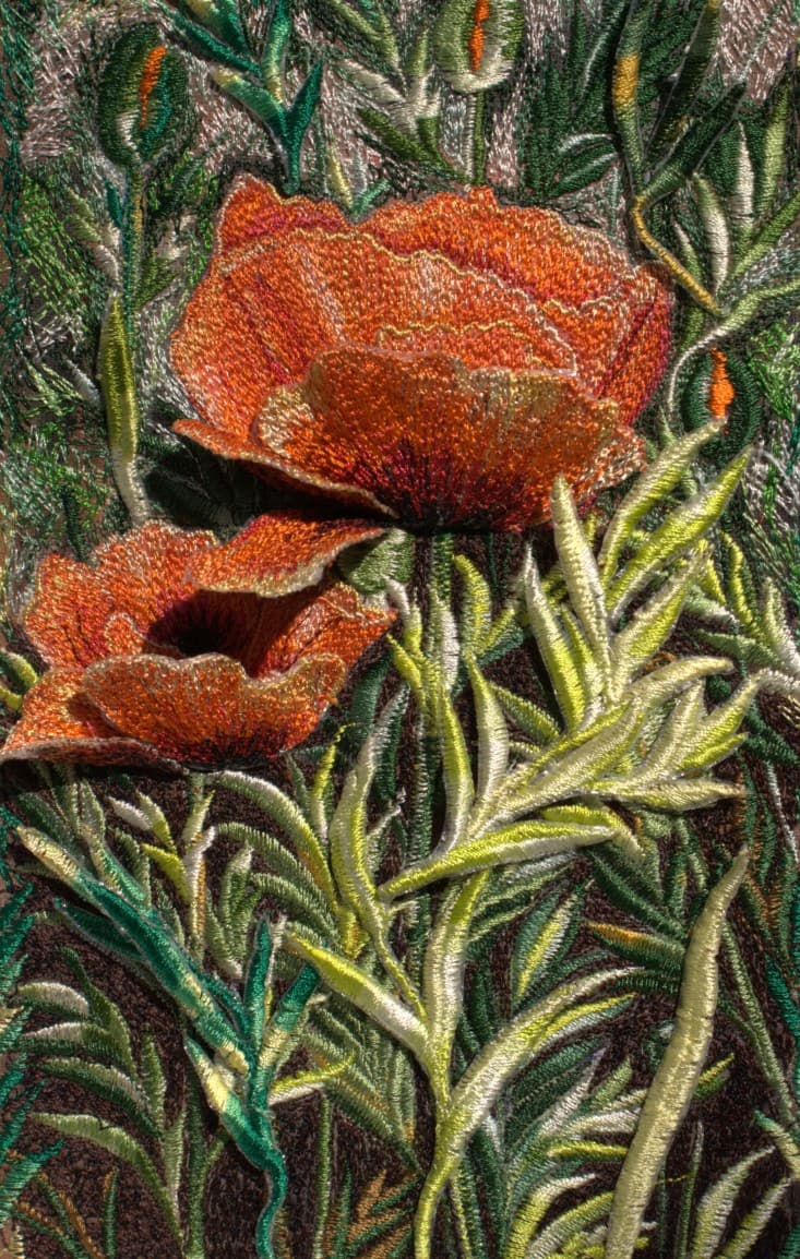 Orange Poppy, an earlier thread painting by Mitra McQuilton
