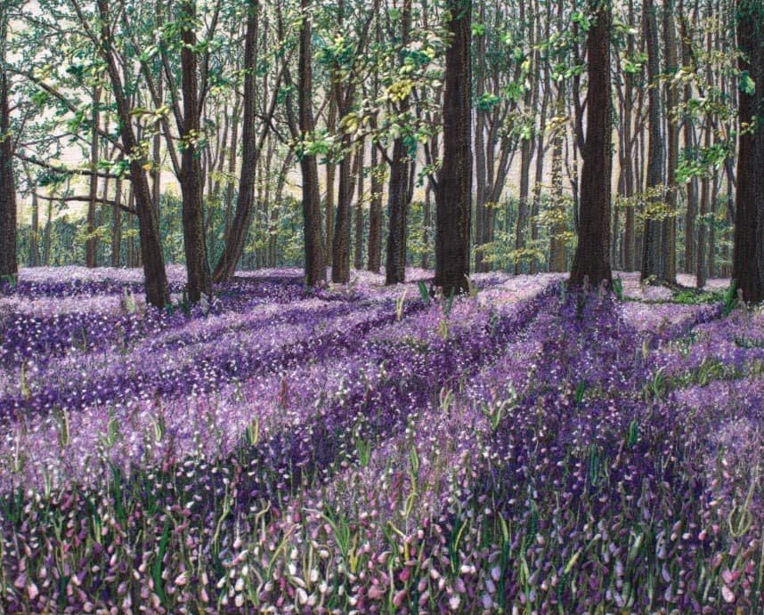 Westonbirt Bluebells, an earlier thread painting by Mitra McQuilton