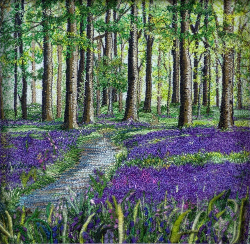 Bluebell Field, an earlier thread painting by Mitra McQuilton
