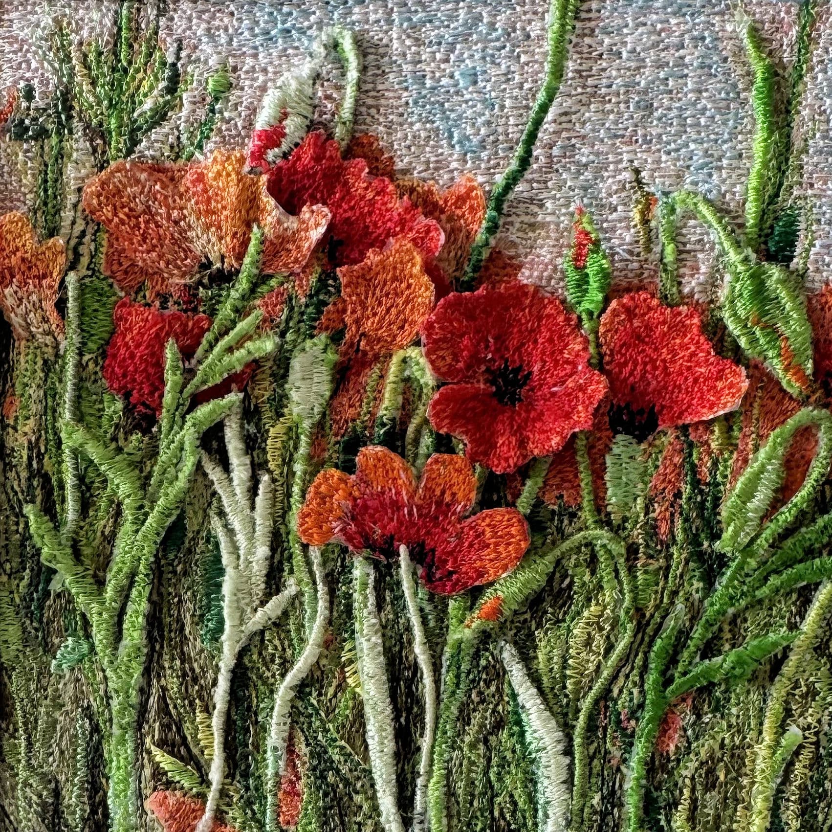 Poppies, a thread painting by Mitra McQuilton